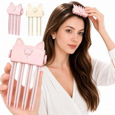 Pince chauffante pour cheveux fins et souples  pince chauffante volumatrice et peigne électrique décollant les racines – Rose (1/5)