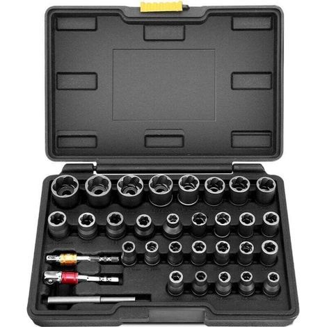 Upgrade bolt extractor set, 32-piece impact bolt and nut extractor set, stripped wheel nut extractor for removing damaged bolts (1/4)