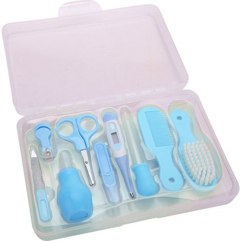 9-teiliges Babypflegeset: Nagelknipser, Schere, Haarbürste und Kamm in Blau (1/5)