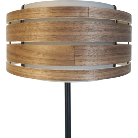 Abat-jour en Bois de Peuplier et Placage de Noyer Noir avec Tissu Taille L Diamètre 406 mm - PANGIVO