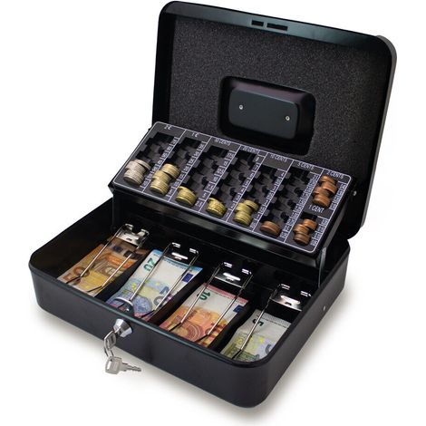 30cm Schwarz Geldkassette mit Geldschein Klammern Münzkassette Geldkasse Geld Kasse Safe Zählkassette Transportkassette Kasse Transportbox 300mm Schwarz (1/5)