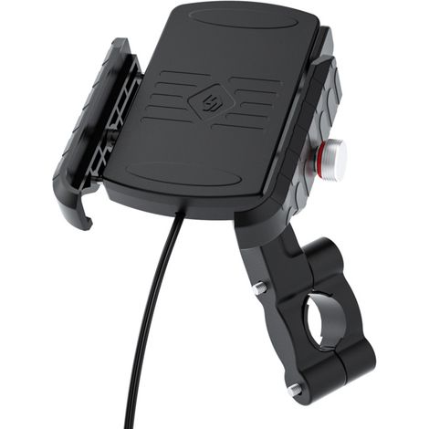 Soporte para teléfono de motocicleta con cargador inalámbrico de carga rápida Qi de 15 W, carga USB 2 en 1 y rotación de 360° para teléfonos móviles de 3,5 a 6,5 pulgadas.