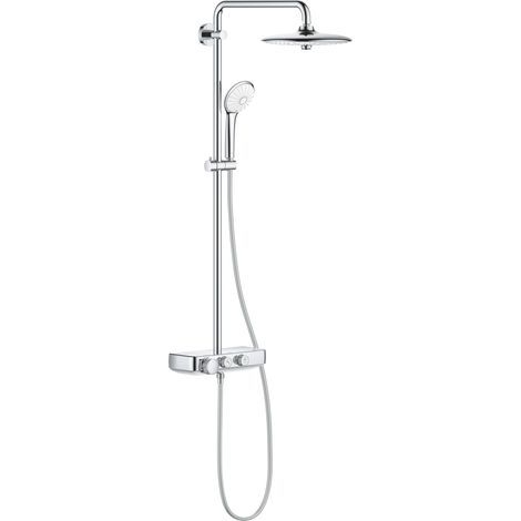 Grohe – Colonne de douche thermostatique 260 G26509000 – Finition métal brillante – Douche de tête ronde 230mm – 3 jets Rain, SmartRain, Massage