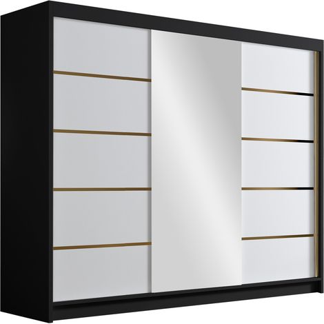 Armario Closico 184, Negro + Blanco, 215x250x58cm, Puertas de armario: Correderas, Número de estantes: 0 (1/4)