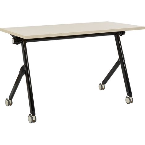 Escritorio rectangular moderno plegable con ruedas mesa móvil portátil estructura metálica 120 x 60 cm madera clara y negro Bendi