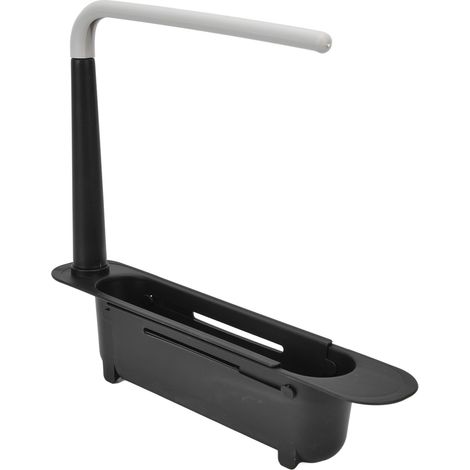 Étagère de rangement télescopique pour évier, longueur réglable, grande capacité, en polypropylène extensible, noire. (1/5)
