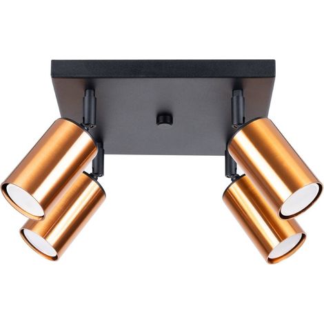Faretto da soffitto quadrato nero, quadruplo, paralumi in rame, 4xGU10 10W WINX SL.1378 Sollux Lighting (1/5)