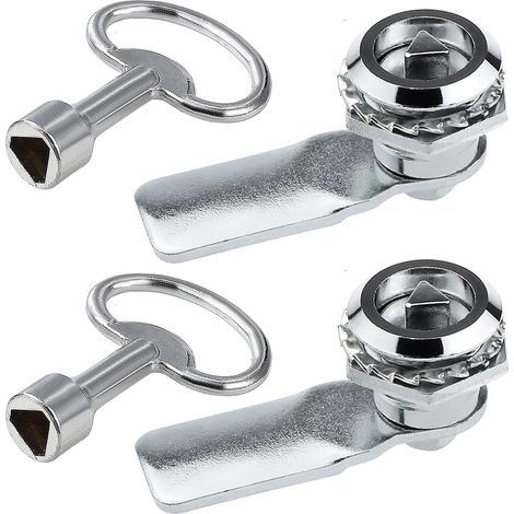 serrures triangle de boîte de compteur électrique et de gaz avec clé triangulaire pour armoire à came, verrou triangle serrure de boîte aux lettres, serrure de porte de métro (Argent - 2PCS) (1/5)