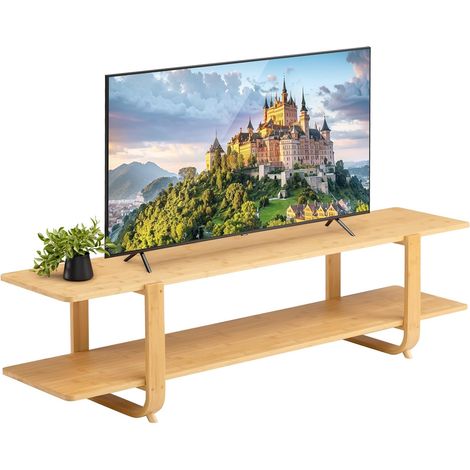 Meuble TV 140cm Table TV Salon 2 Niveaux Bambou Meuble Tele Banc TV Chambre à Coucher, Naturel-A (1/5)