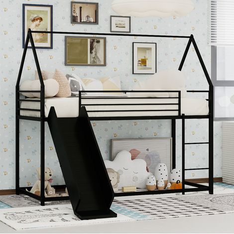 MEUBLIV Etagenbett 90x190 cm, schwarz – mit Rutsche, ohne Matratze (1/5)