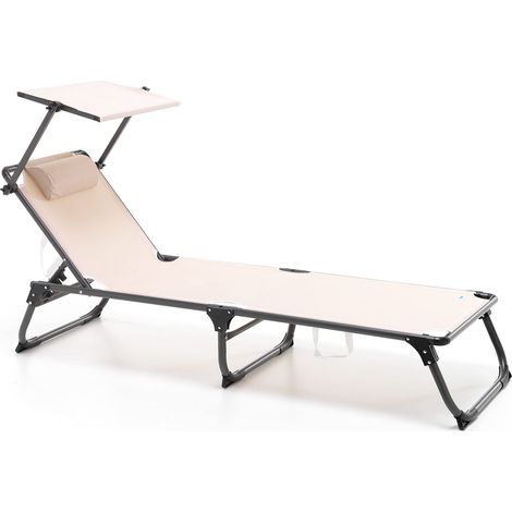 lettino prendisole reclinabile con parasole ecru' 187x60x30 cm (1/3)