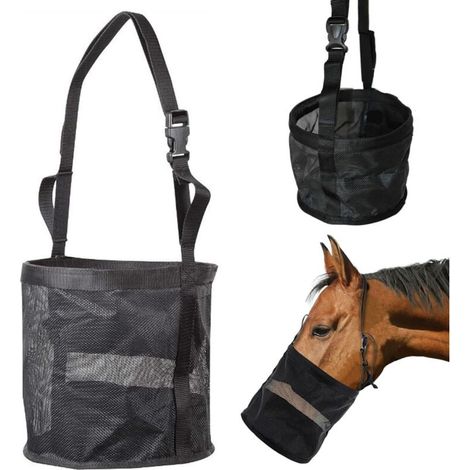 XEPHO Sac d'alimentation à cheval Sac d'alimentation en nylon en mailles de nylon avec sangle à cheval étanche réglable