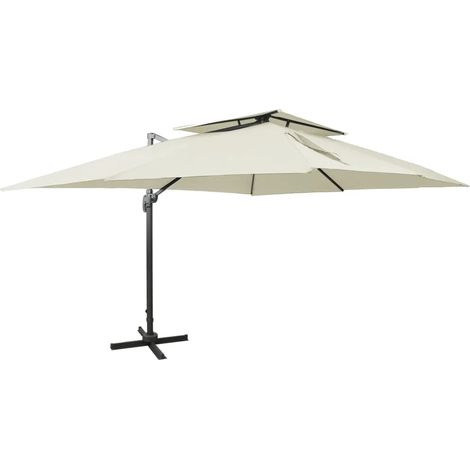 Parasol de jardin déporté inclinable 400 x 300 cm avec mécanisme à manivelle design sable (1/5)