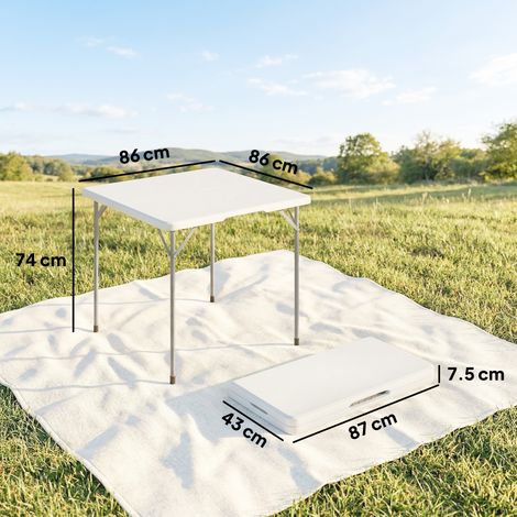 Table de camping carrée pliable, en métal et PEHD, 86 x 86 x 74 cm, blanche (1/5)