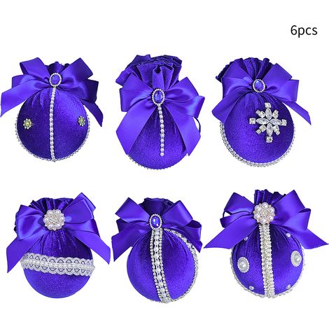 Lot de 6 boules de Noël en velours, élégantes décorations bleues pour sapin de Noël, mariage et fêtes. (1/3)