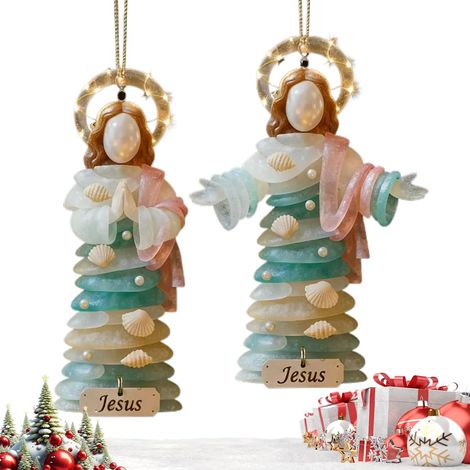 Décorations de Noël Chrétiennes 2D Petit Pendentif Religieux Ornements de Noël Chrétiens Jésus pour Arbre de Noël pour Extérieur et Intérieur sur Porte, Fenêtre, (1/5)