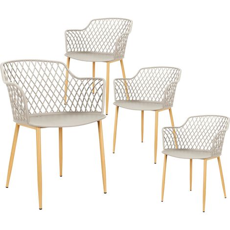 TRESSIE - Lot de 4 Fauteuils Taupe Pieds Effet Bois Verni (1/5)