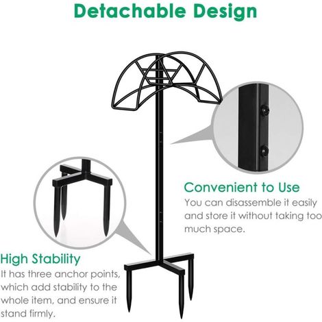Support de tuyau d'arrosage Support de tuyau d'arrosage amovible en métal Support de tuyau Support de tuyau robuste Support de tuyau de rangement de tuyau d'arrosage autoportant pour jardin extérieur, (1/4)