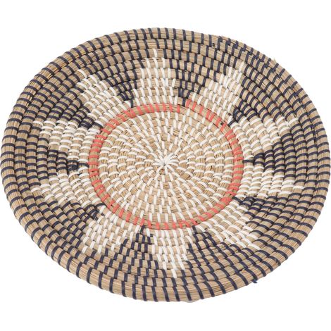 Décoration murale en rotin tissé main, ornement rond 35cm, panier mural suspendu pour salon et cuisine, style 2 (1/5)