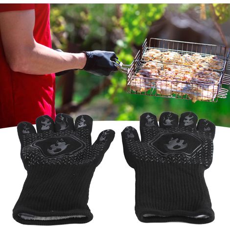 Hochtemperaturbeständige Handschuhe, geeignet für Ölpinsel, Fleischmesser und Gebäckherstellung feuerfeste und flammhemmende Ofenhandschuhe, neues Modell, Flammenschwarz, Einheitsgröße (26-35 cm). (1/5)