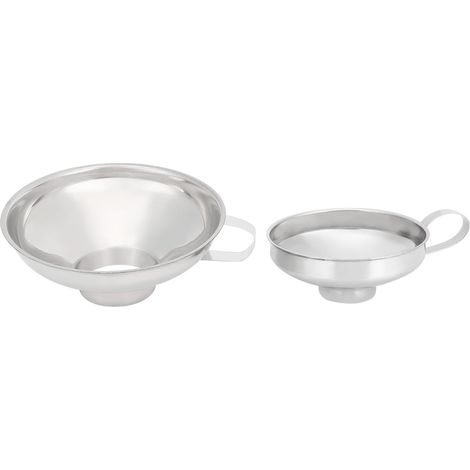Juego de 2 embudos, acero inoxidable, boca ancha, superficie pulida a espejo, para cocinas domésticas. (1/5)