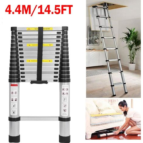 14.4FT Échelle télescopique robuste de 4,4 m - En aluminium - Échelle télescopique - Escabeau pliable pour norme de sécurité polyvalente EN131 -DHL (1/5)