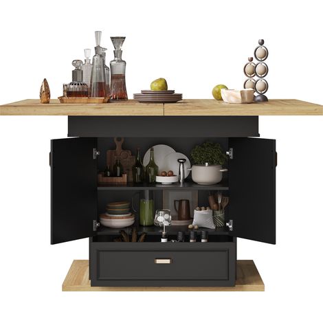 ELVMI Mesa de Comedor Extensible con 2 Puertas 1 Cajón y Estantes Ajustables para Cocina y Salón 110×80×75 cm (1/5)