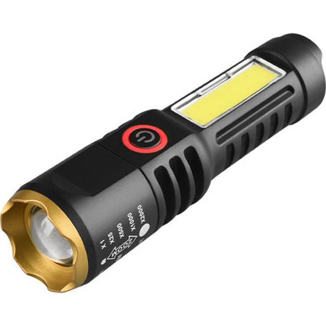 Lampe torche rechargeable par USB à double source lumineuse, haute luminosité, focalisation télescopique, portable, réglable (1/5)