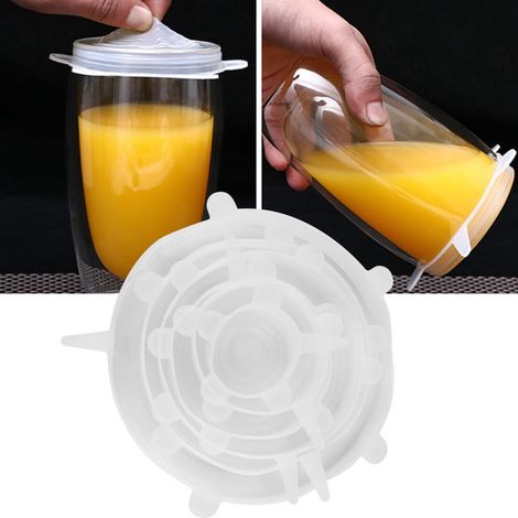 Lot de 6 couvercles transparents réutilisables en silicone pour casseroles et bols, film de conservation extensible (1/5)