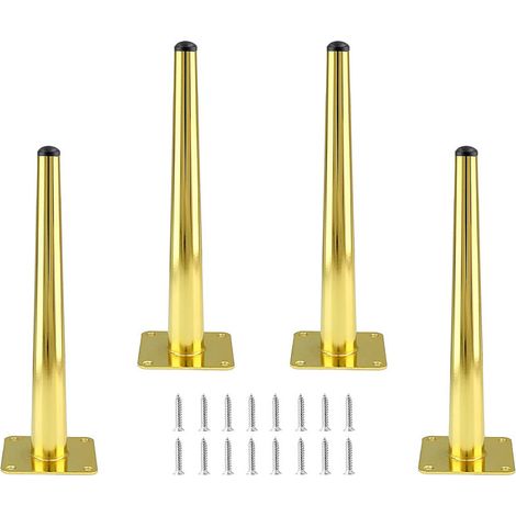 4 Stück Tischbeine Kegel Möbelbeine aus Metall Schrankfüße mit Schrauben Gold - 25cm