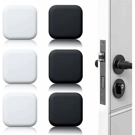 Großer, wandmontierter Türstopper, 6er-Set, selbstklebender Gummitürstopper, weiß/schwarz, 45 mm x 45 mm, Türgriffdämpfer, wandmontierter Türstopper (1/4)