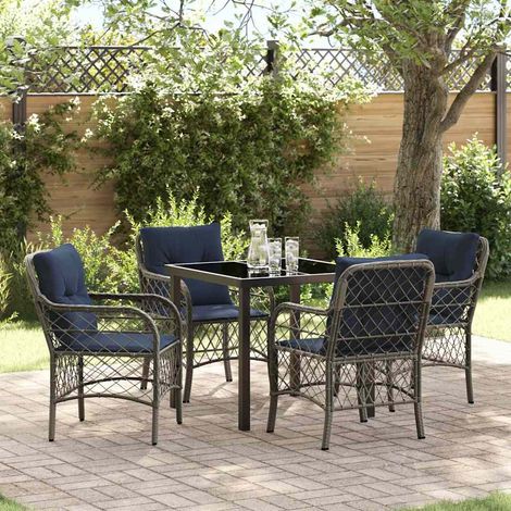 Garten Essgruppe mit Kissen 5 pcs Grau und Schwarz Rattan (1/5)