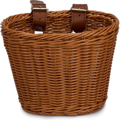 Panier de vélo en rotin fait main, panier pour trottinette, panier, sac pour vélo enfant, draisienne, accessoire panier de vélo, bru (1/5)