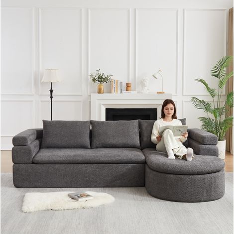 Canapé d'angle avec chaiselongue en chenille gris anthracite (1/5)
