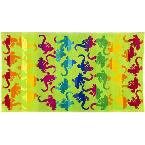 Telo Mare Jacquard In Spugna Disegno Fantasy Geco, misura90x170coloreVerde