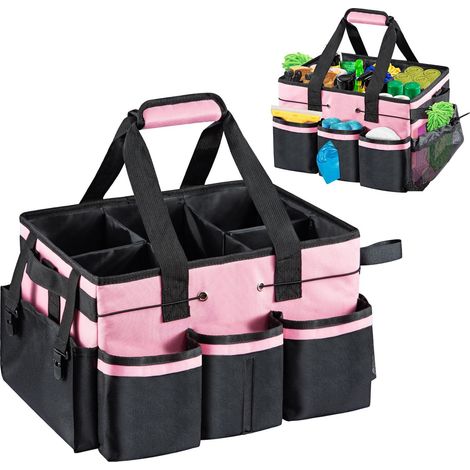 M.J COMFY-LIFE Cleaning Caddy Organizer with Handle, Large Multi-Compartment Cleaning Tote Bag with Removable Dividers, Adjustable Shoulder Strap & Waist Belt for Cleaning Supplies (PINK) (1/5)