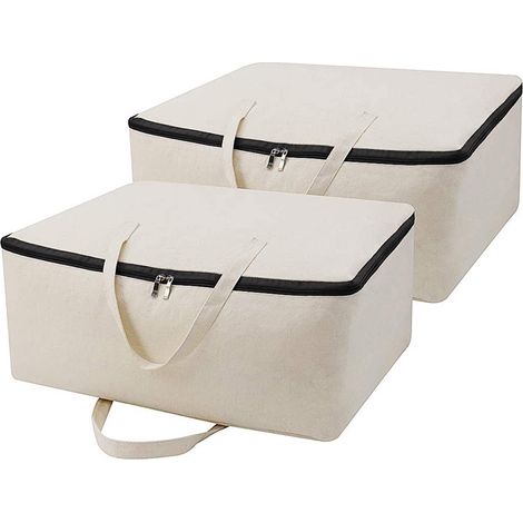 (2PCS Toile Durable, 12OZ Épais Doux Respirant Sac De Rangement Organisateur De Placard Pour Literie, Couettes, Oreillers, Couvertures, Vetements Beige (1/5)