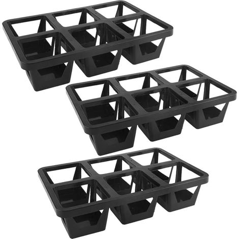 Set di 3 vassoi in plastica a 6 scomparti per vasi da fiori, supporto quadrato per piante grasse per la piantumazione. (1/5)