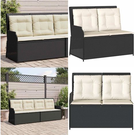 Gartenbank Verstellbar mit Kissen Schwarz Poly Rattan - Relaxbank - Sitzbank (1/5)