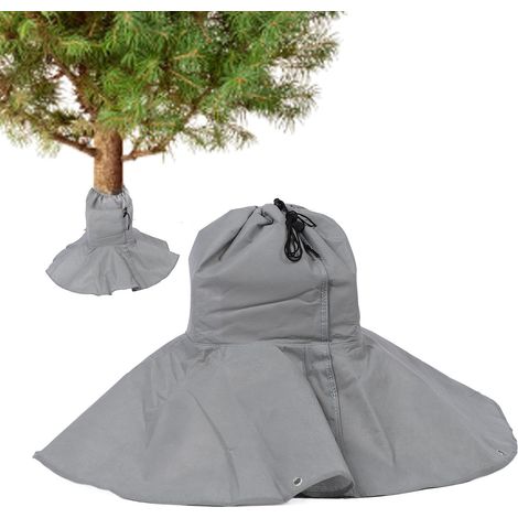 Protección de raíces de palma con tejido polar – Película aislante térmica reutilizable con 4 anclajes y cierre de cordón para protección contra heladas y frío – 45 x 28,5 cm, Gris (1/5)