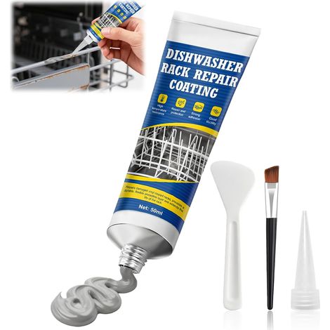 Revêtement Réparation Panier Lave-Vaisselle, Mastic Acrylique Gris, (50ml) Imperméable, Antirouille, Résistant Hautes Températures, Spécialement pour Réparation Panier de Lave-Vaisselle (1/5)