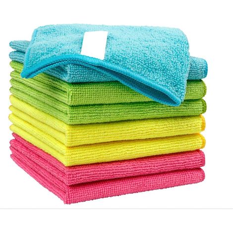 Lot de 8 chiffons de nettoyage en microfibre réutilisables, non pelucheux, sans traces, lavables pour maison, voiture, moto, fenêtres, 30 x 30 cm (1/4)