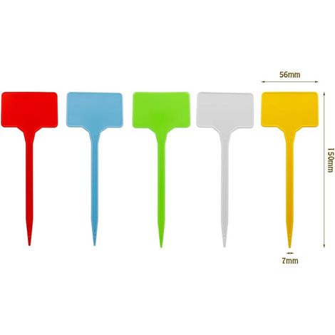 50 étiquettes pour plantes d'extérieur en forme de T, 15 x 5,5 cm, colorées, imperméables, réutilisables, étiquettes pour plantes en plastique en forme de T (multicolores). (1/5)