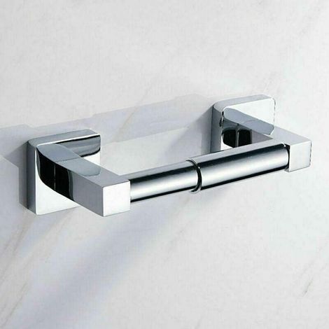 Toilet Roll Holder Wall Mounted Holder Square Bathroom Tissue Paper Stand Tissue Dispenser Wall Mounted Self Adhesive Toilet Roll Holder Chrome (1/4)