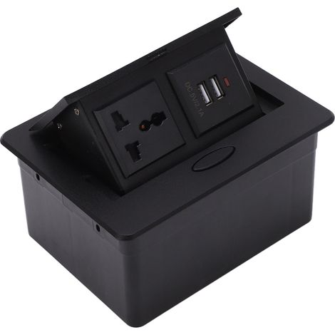 Multiprise de table dissimulée avec 2 ports USB, universelle, 250 V, pour bureau ou école.