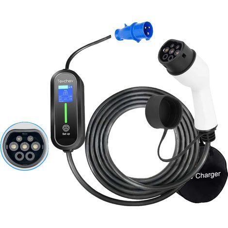 Chargeur EV Portable, Courant de Charge Ajustable, Fonctionnalités de Protection Complètes, Beige (1/2)