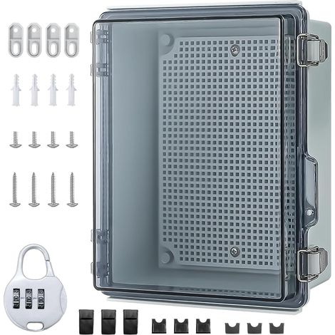 Caja de distribución impermeable IP66 para montaje en superficie con cerradura de combinación, armario de control exterior transparente con accesorios de montaje en pared y cerradura, caja de conexión (1/5)