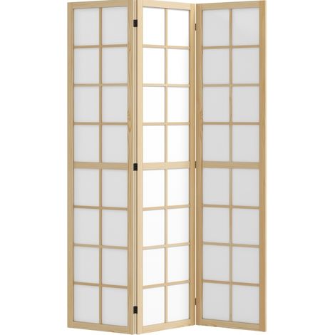 Separador de ambientes plegable autoportante 120 x 170 cm en madera de pino y tela (1/5)