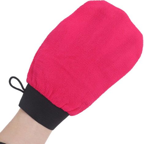 Gant de hammam réversible rouge rose, gant exfoliant magique (1/3)