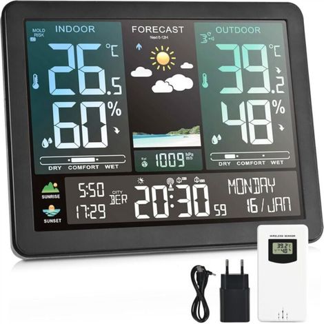 Station météo, horloge électronique professionnelle multifonction, température, humidité, barométrie, prurit, phase (1/5)